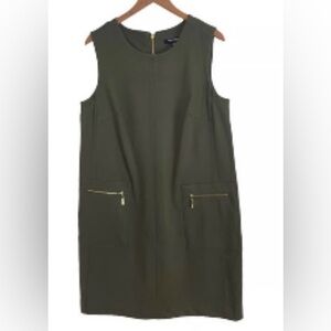18W Sharagano Green Sheath Dress with Exposed Zippers on Front Pockets NWT